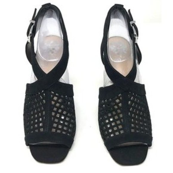 Vince Camuto Black Suede Laser Cut Open Toe - Picture 3 of 5